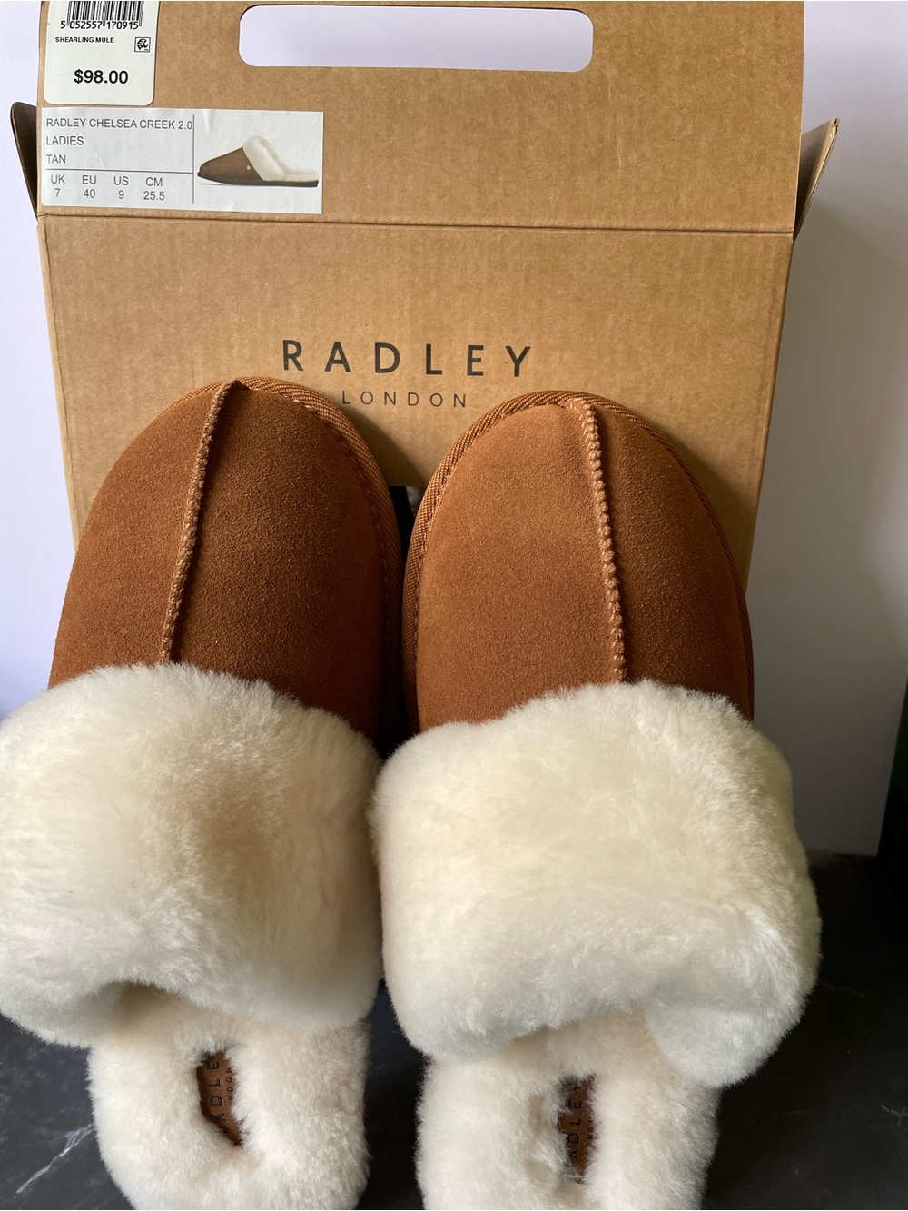 Radley London Chelsea Creek 2.0 Shearling Mule Women’s Slipper Size 9 in Tan